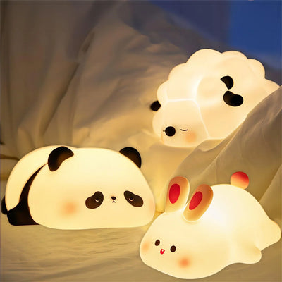 Cute animal LED night lights with panda, rabbit, and sheep designs.