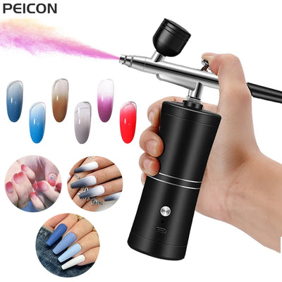 Airbrush Nail with Compressor Spray, PEICON Model K5, Rechargeable Battery, Metal Material