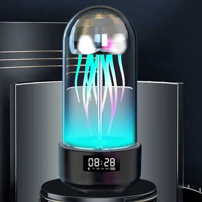 Portable Creative Color Jellyfish Lamp Bluetooth Speaker with HiFi Stereo Sound and Decorative Clock.